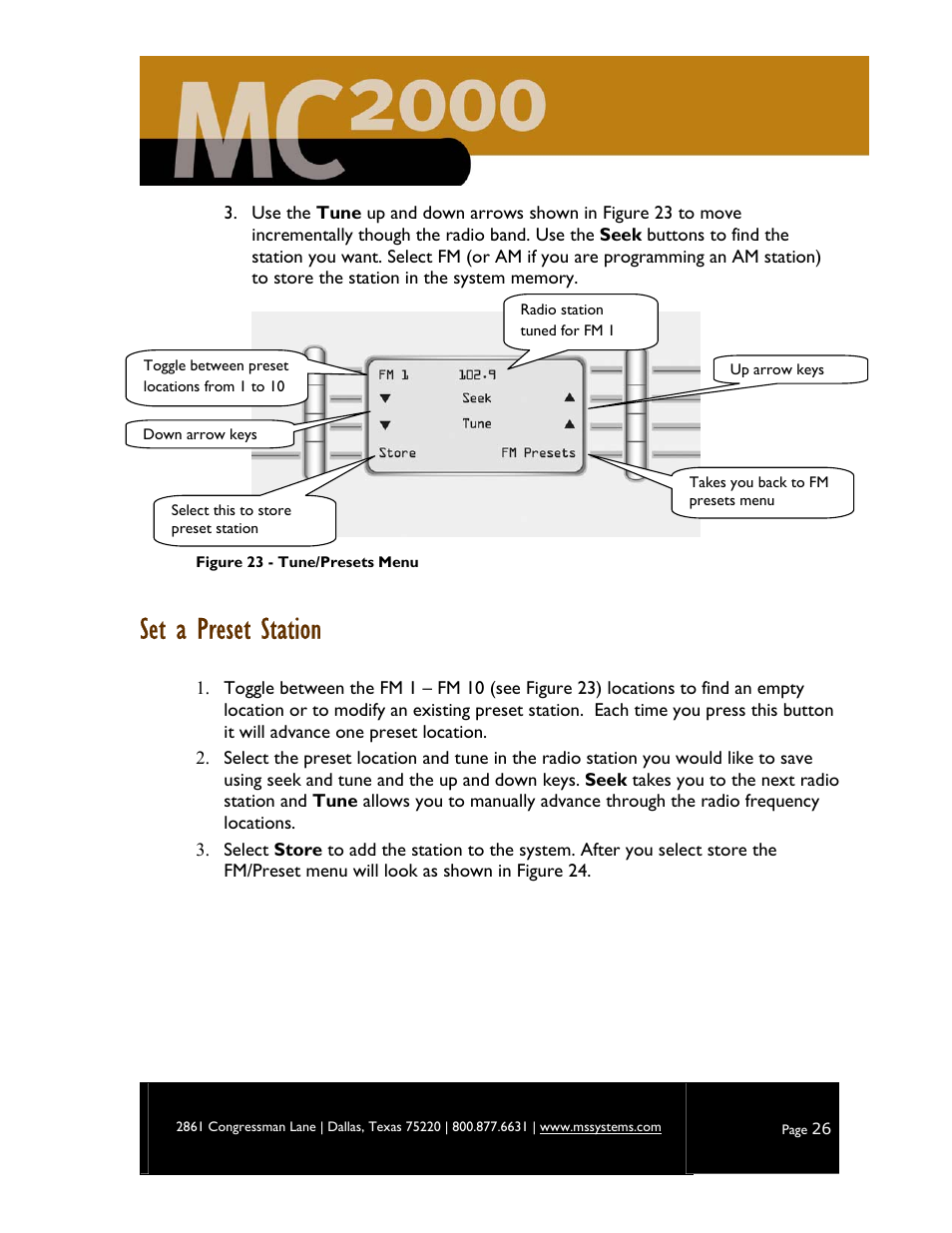 Set a preset station | M&S Systems MC2000 User Manual | Page 28 / 44
