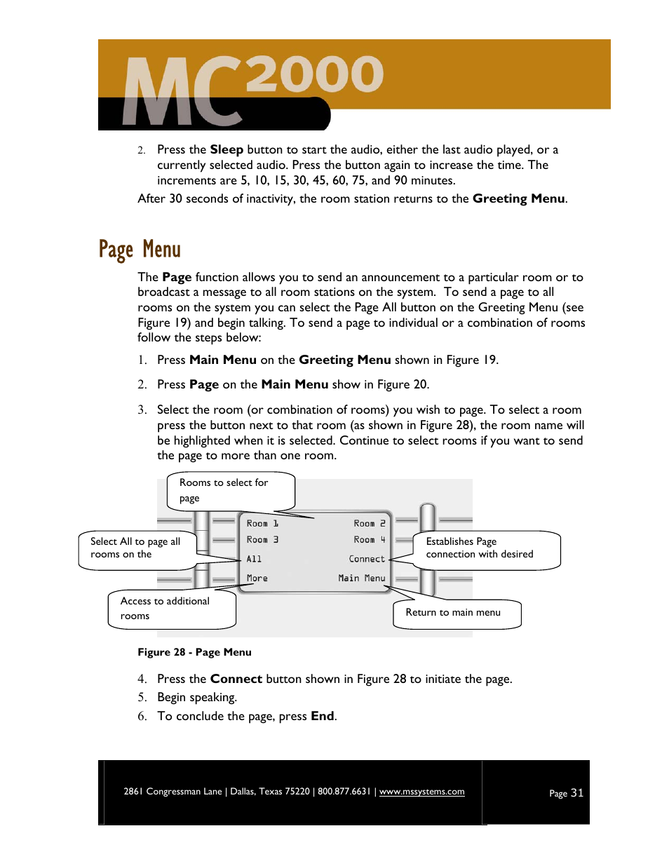 Page menu | M&S Systems MC2000 User Manual | Page 33 / 44