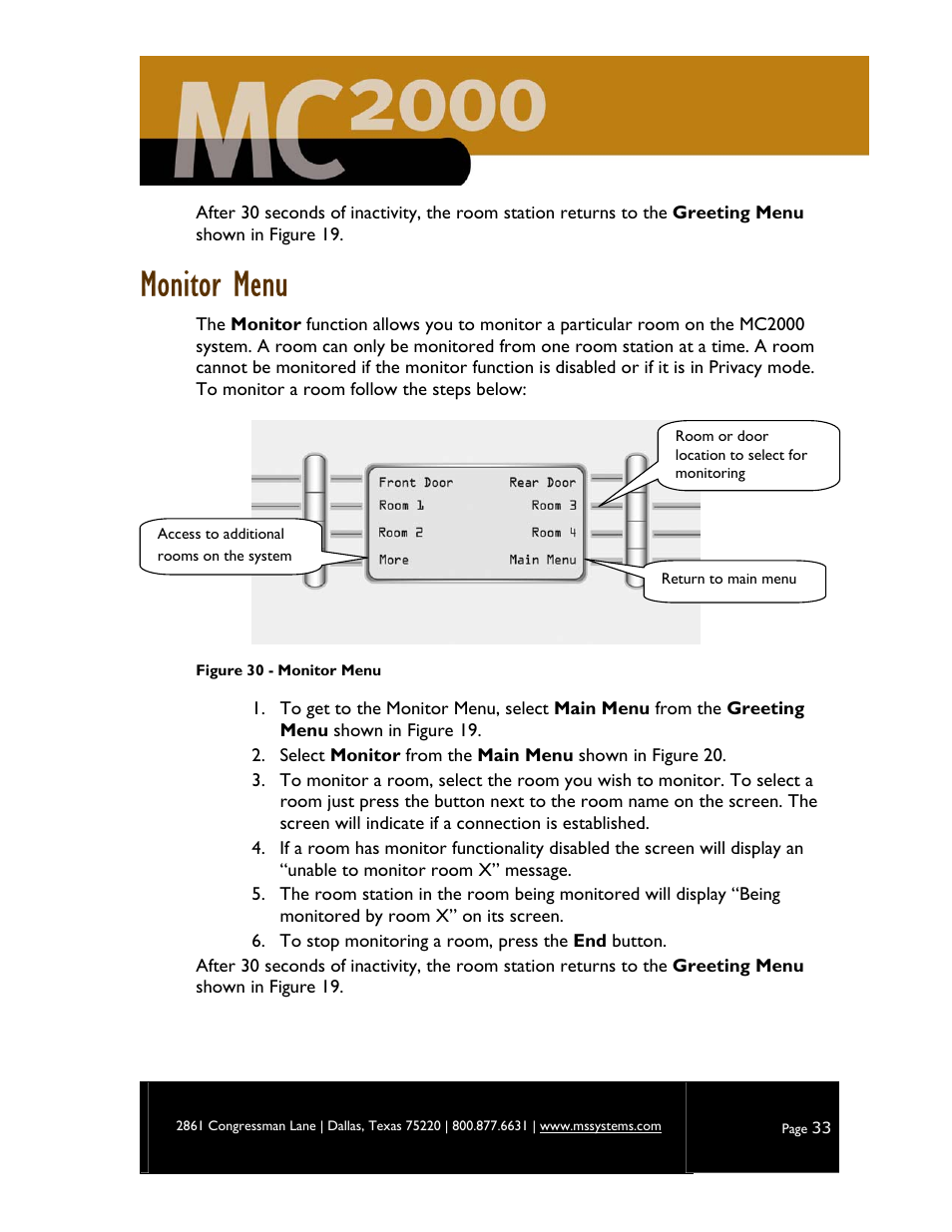 Monitor menu | M&S Systems MC2000 User Manual | Page 35 / 44