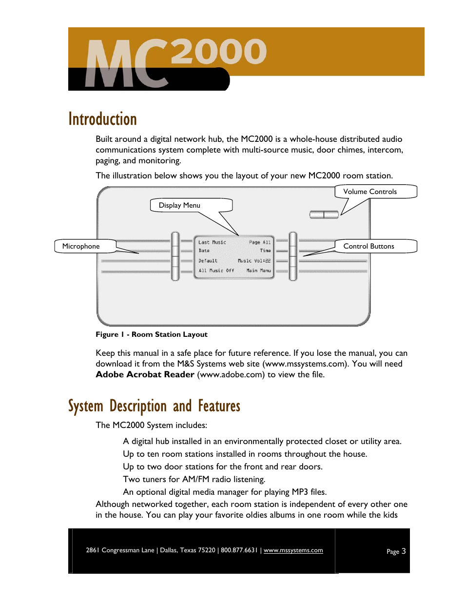 Introduction, System description and features | M&S Systems MC2000 User Manual | Page 5 / 44