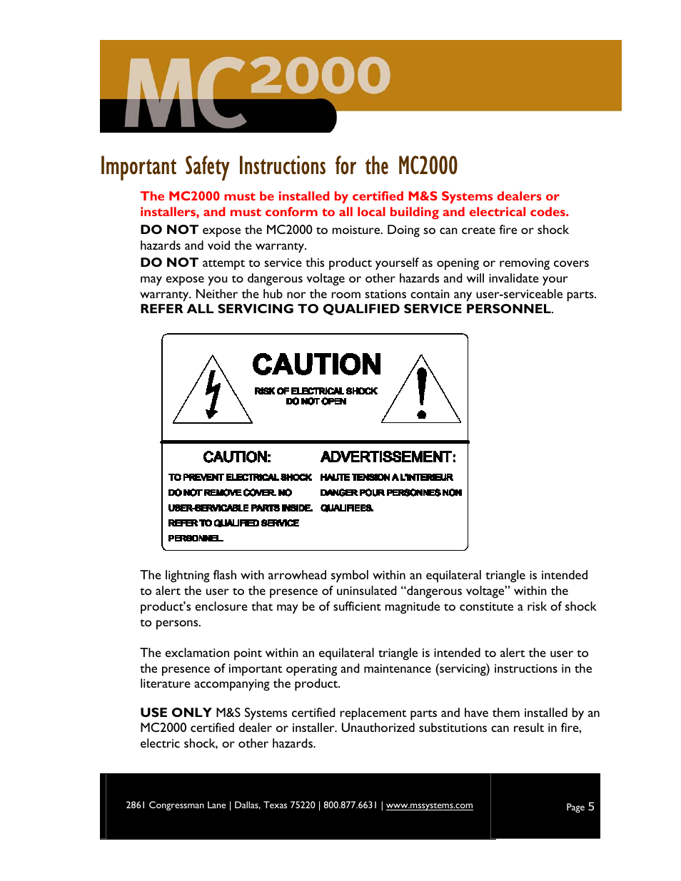 Important safety instructions for the mc2000 | M&S Systems MC2000 User Manual | Page 7 / 44