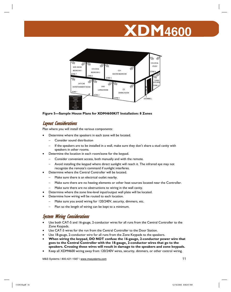 Layout considerations, System wiring considerations | M&S Systems XDM4600 User Manual | Page 16 / 30