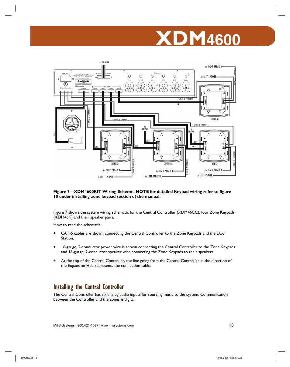 Installing the central controller | M&S Systems XDM4600 User Manual | Page 18 / 30