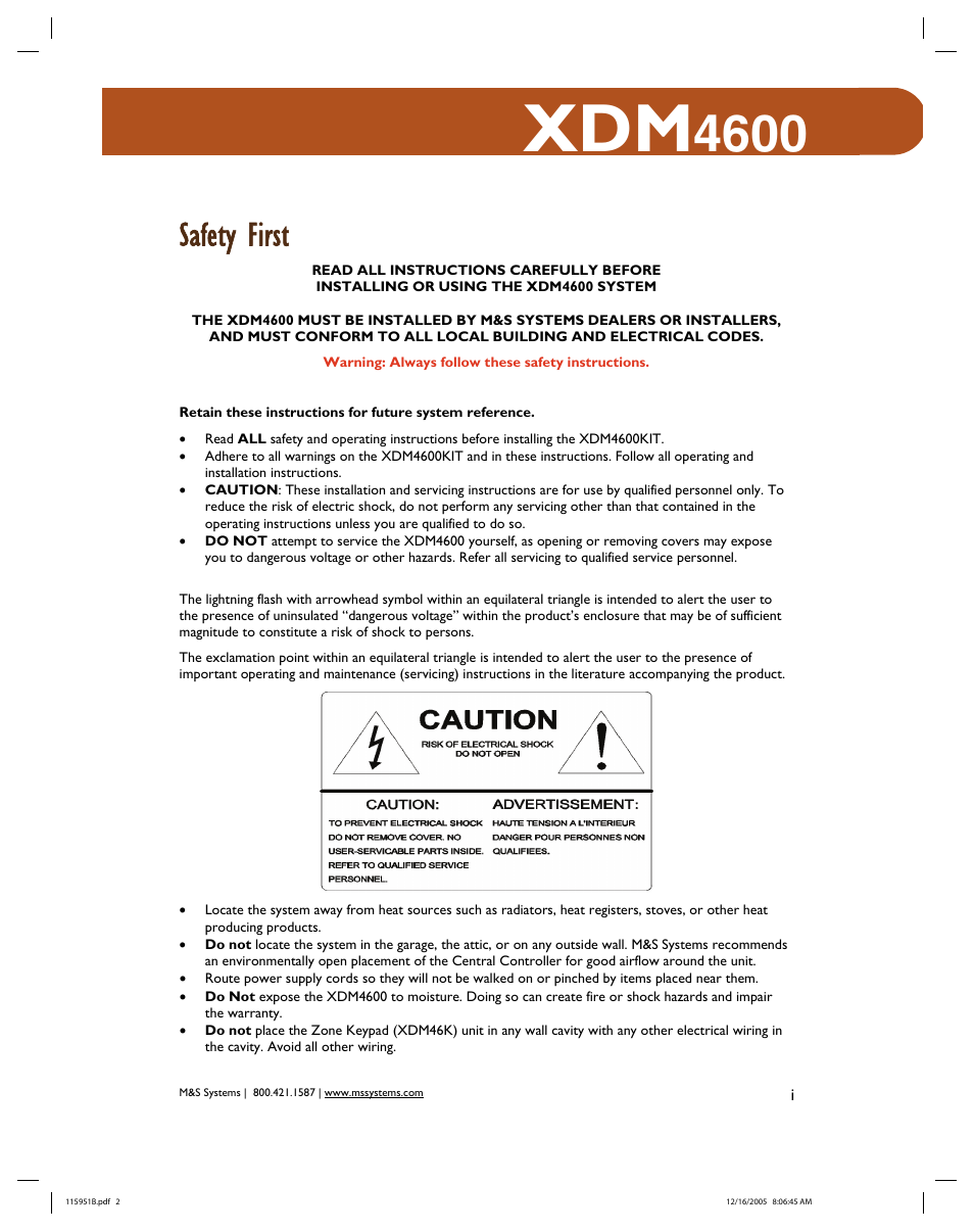 Safety first | M&S Systems XDM4600 User Manual | Page 2 / 30
