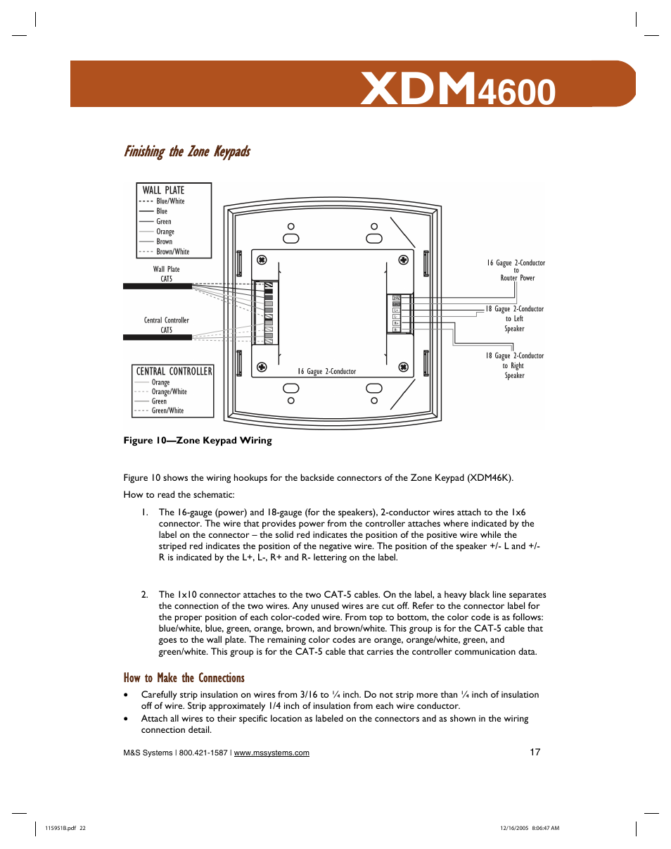 Finishing the zone keypads | M&S Systems XDM4600 User Manual | Page 22 / 30