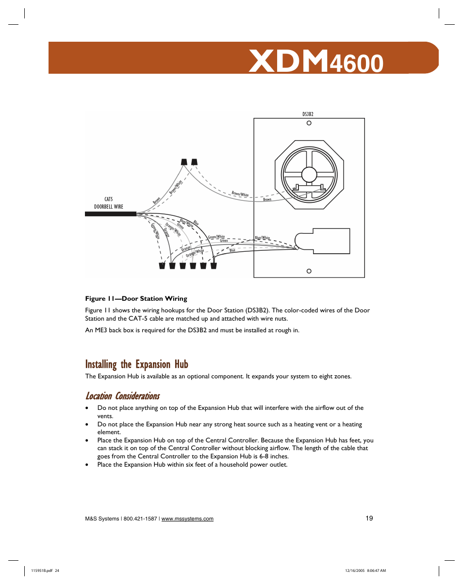 Installing the expansion hub, Location considerations | M&S Systems XDM4600 User Manual | Page 24 / 30