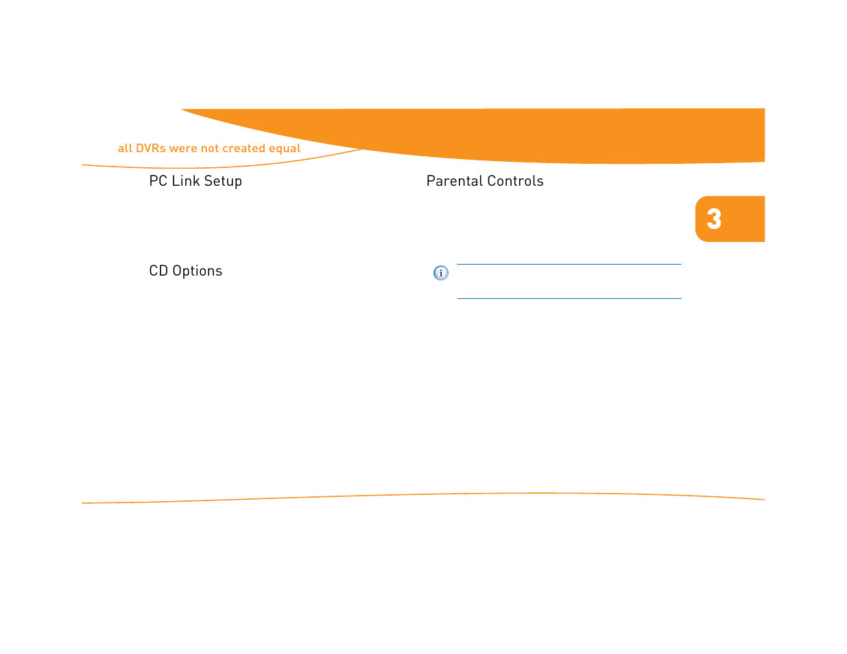 Pc link setup, Cd options, Parental controls | Creating a pin, Pc link setup cd options parental controls, Cd options parental controls | Moxi Version 4.1 User Manual | Page 42 / 109