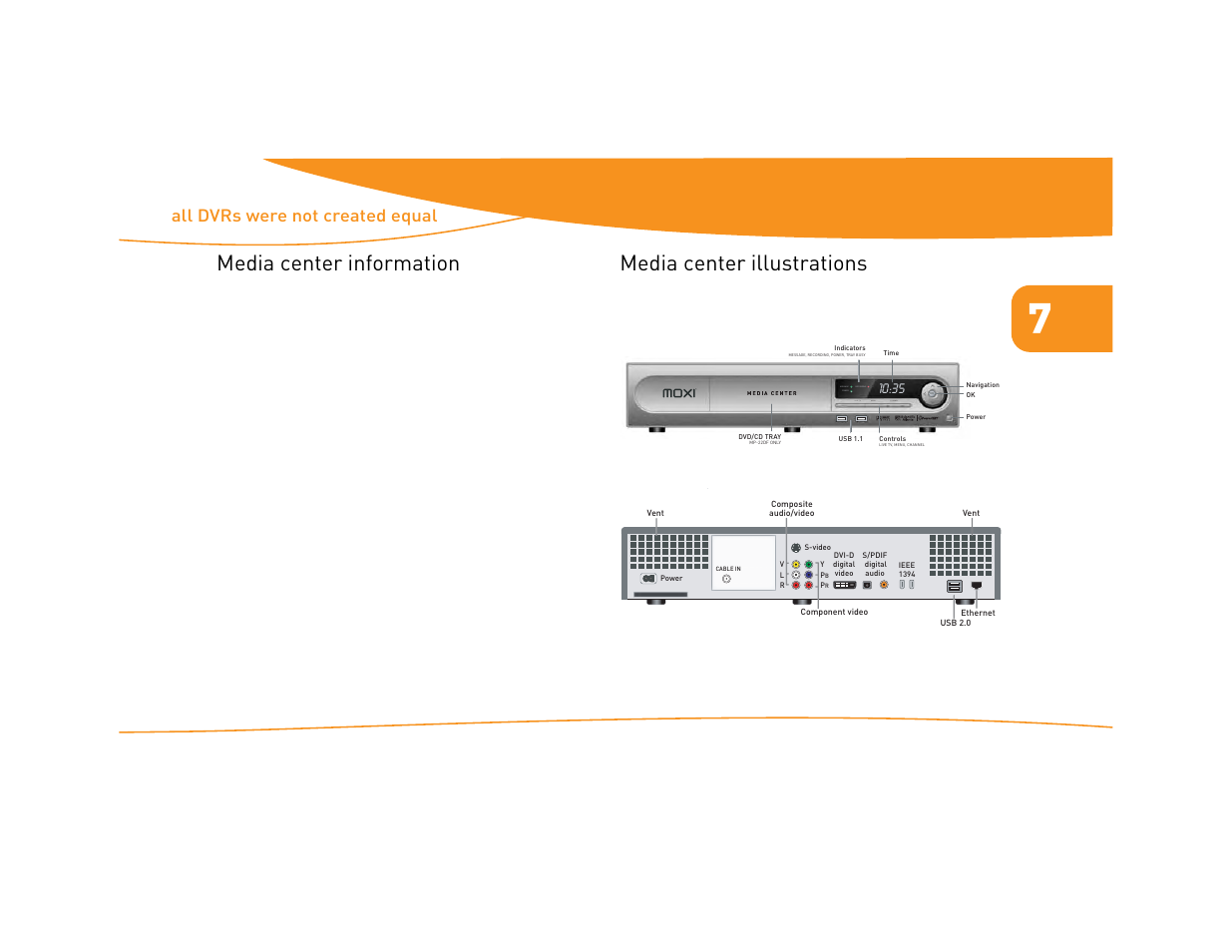 Media center information, Media center illustrations, All dvrs were not created equal getting connected | Moxi Version 4.1 User Manual | Page 68 / 109