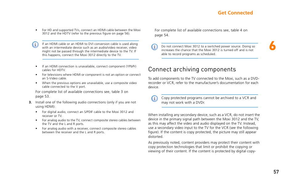 Connect archiving components, Get connected 57 | Moxi 3012 User Manual | Page 57 / 82