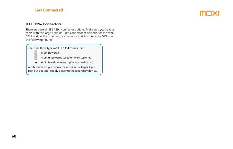 Get connected 60 | Moxi 3012 User Manual | Page 60 / 82