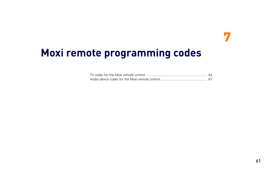 Moxi remote programming codes | Moxi 3012 User Manual | Page 61 / 82