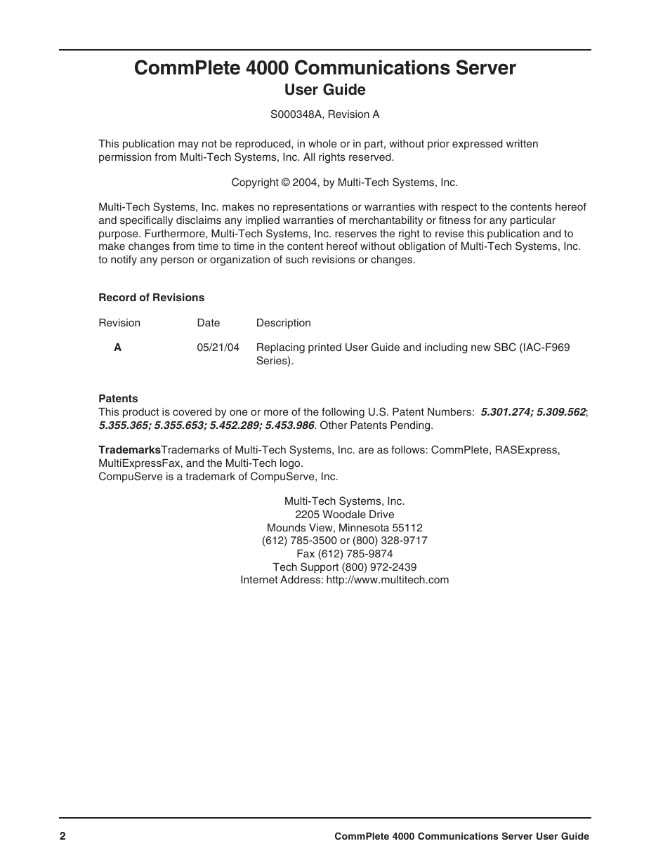 Commplete 4000 communications server, User guide | Multi-Tech Systems Hub User Manual | Page 2 / 40