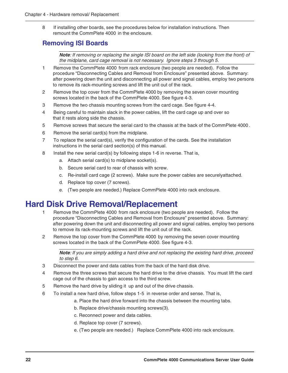 Removing isi boards, Hard disk drive removal/replacement | Multi-Tech Systems Hub User Manual | Page 22 / 40