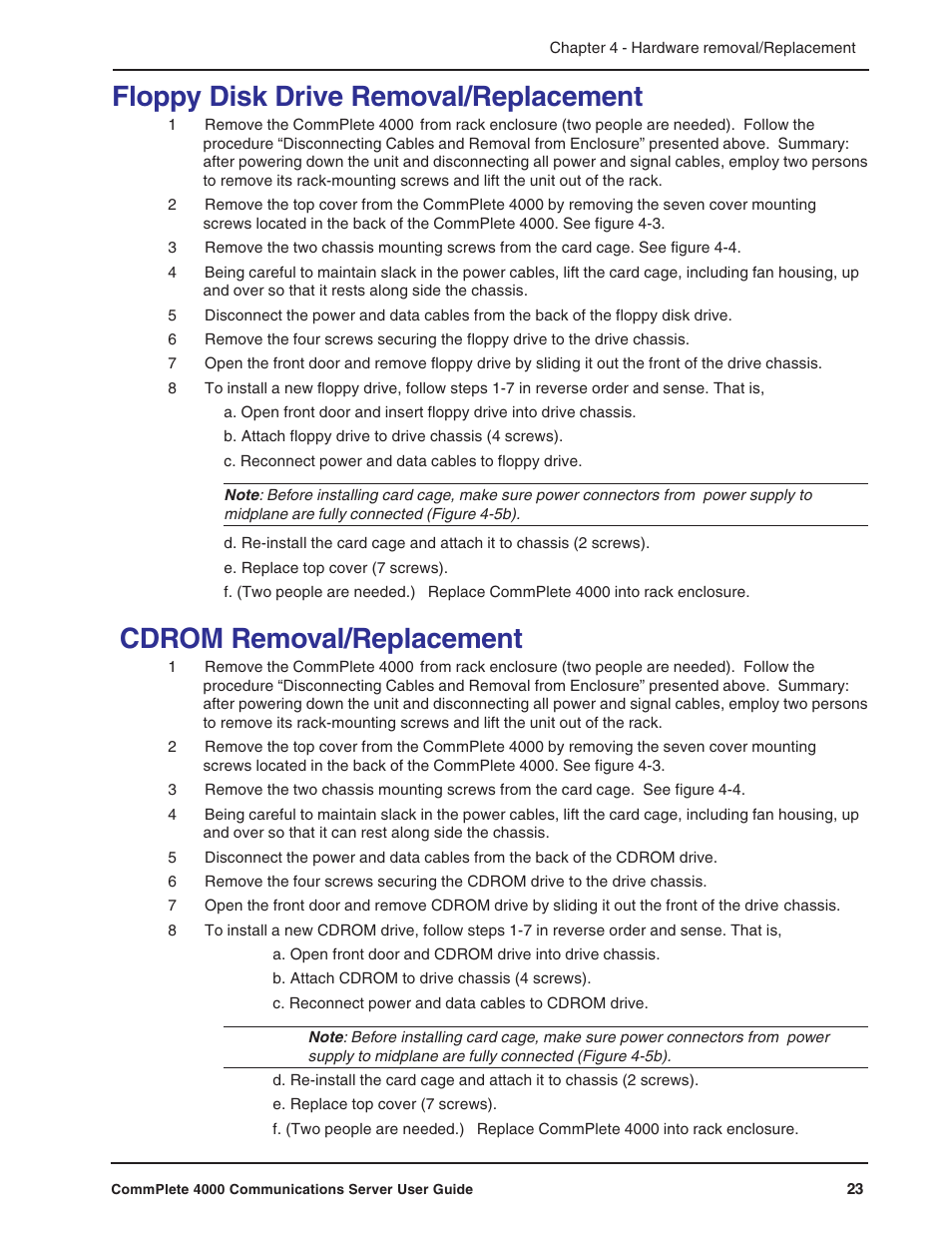Floppy disk drive removal/replacement, Cdrom removal/replacement | Multi-Tech Systems Hub User Manual | Page 23 / 40