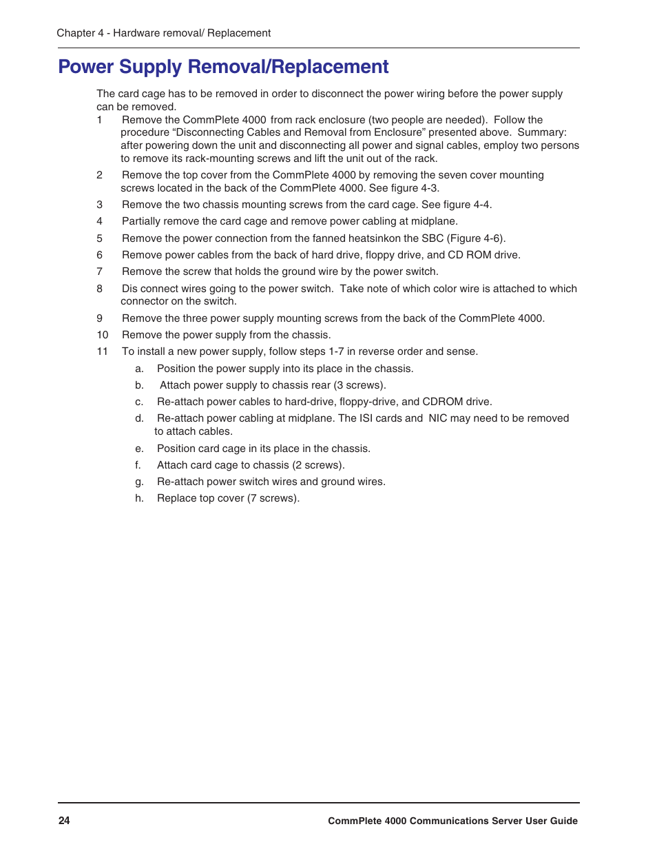 Power supply removal/replacement | Multi-Tech Systems Hub User Manual | Page 24 / 40