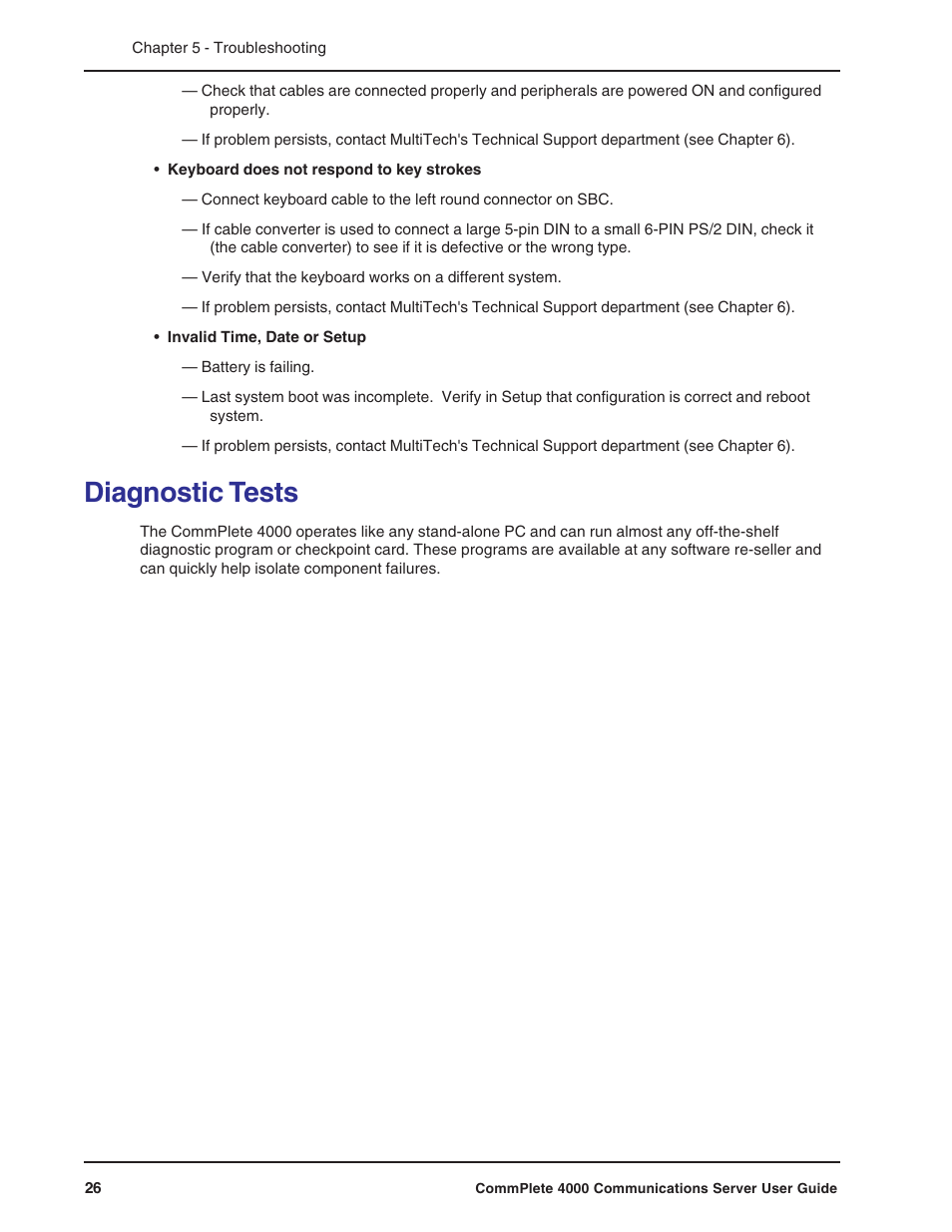 Diagnostic tests | Multi-Tech Systems Hub User Manual | Page 26 / 40