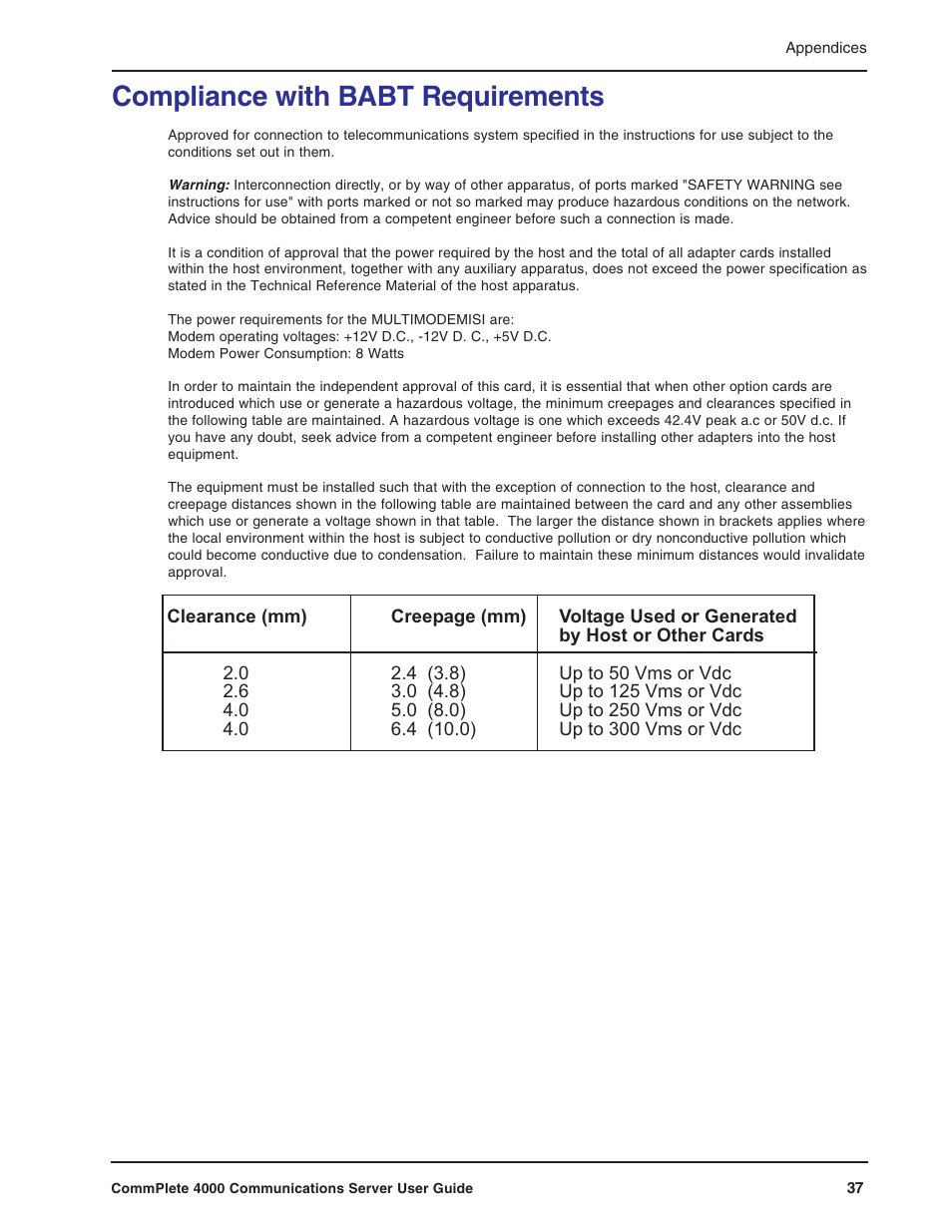 Compliance with babt requirements | Multi-Tech Systems Hub User Manual | Page 37 / 40