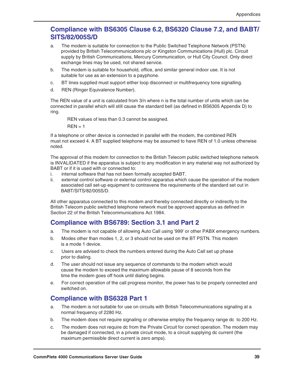 Compliance with bs6328 part 1, Emc, safety, and terminal directive compliance | Multi-Tech Systems Hub User Manual | Page 39 / 40