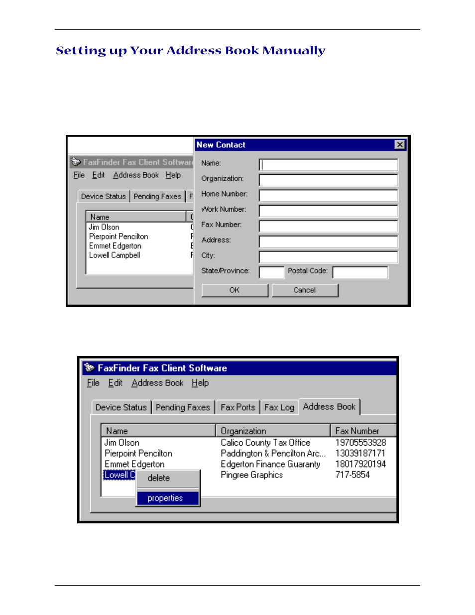Setting up your address book manually | Multi-Tech Systems Multi-Tech FaxFinder FF820 User Manual | Page 105 / 207