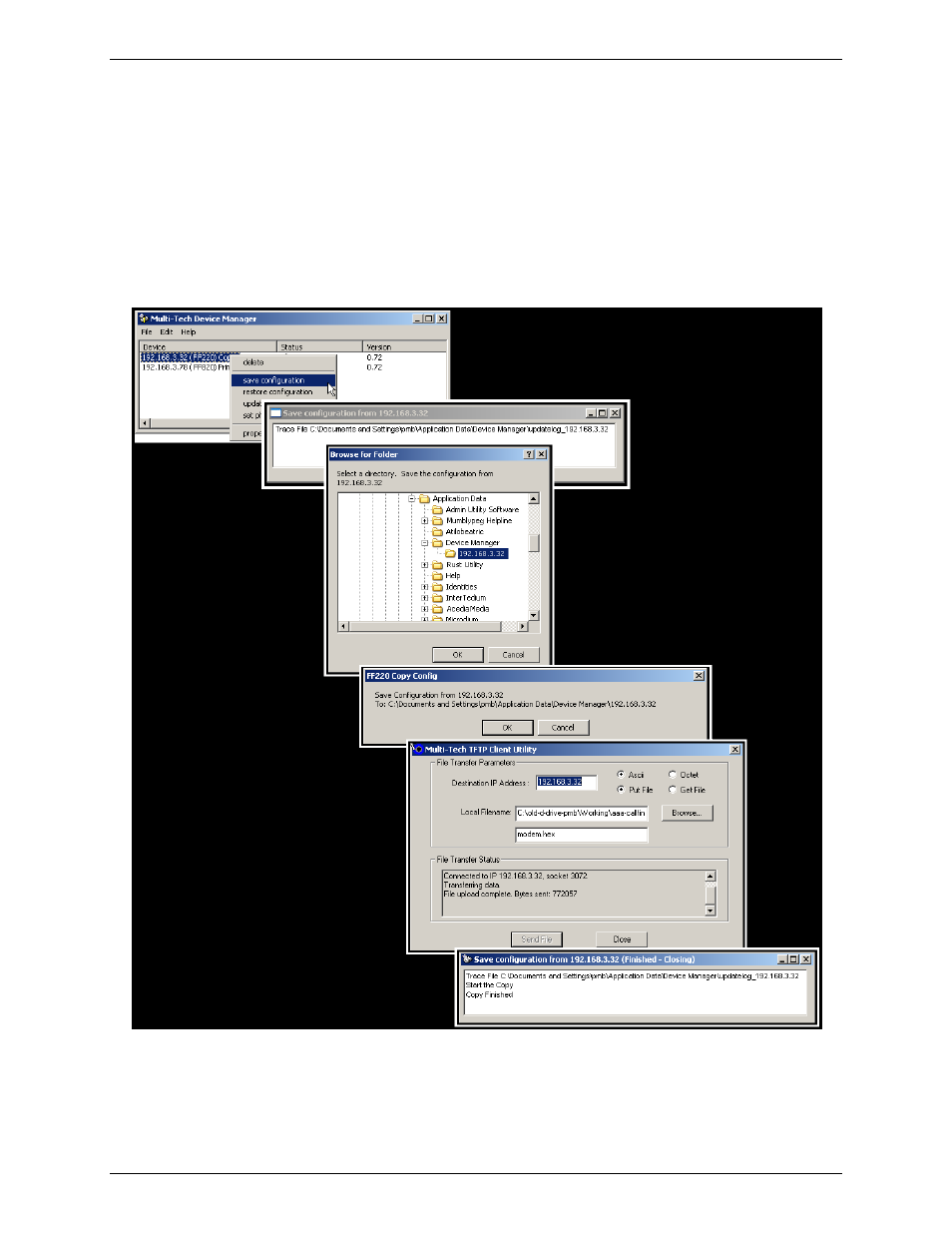 Saving a configuration | Multi-Tech Systems Multi-Tech FaxFinder FF820 User Manual | Page 162 / 207