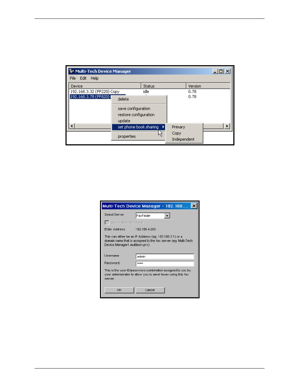 Setting phone book sharing, Viewing properties | Multi-Tech Systems Multi-Tech FaxFinder FF820 User Manual | Page 174 / 207
