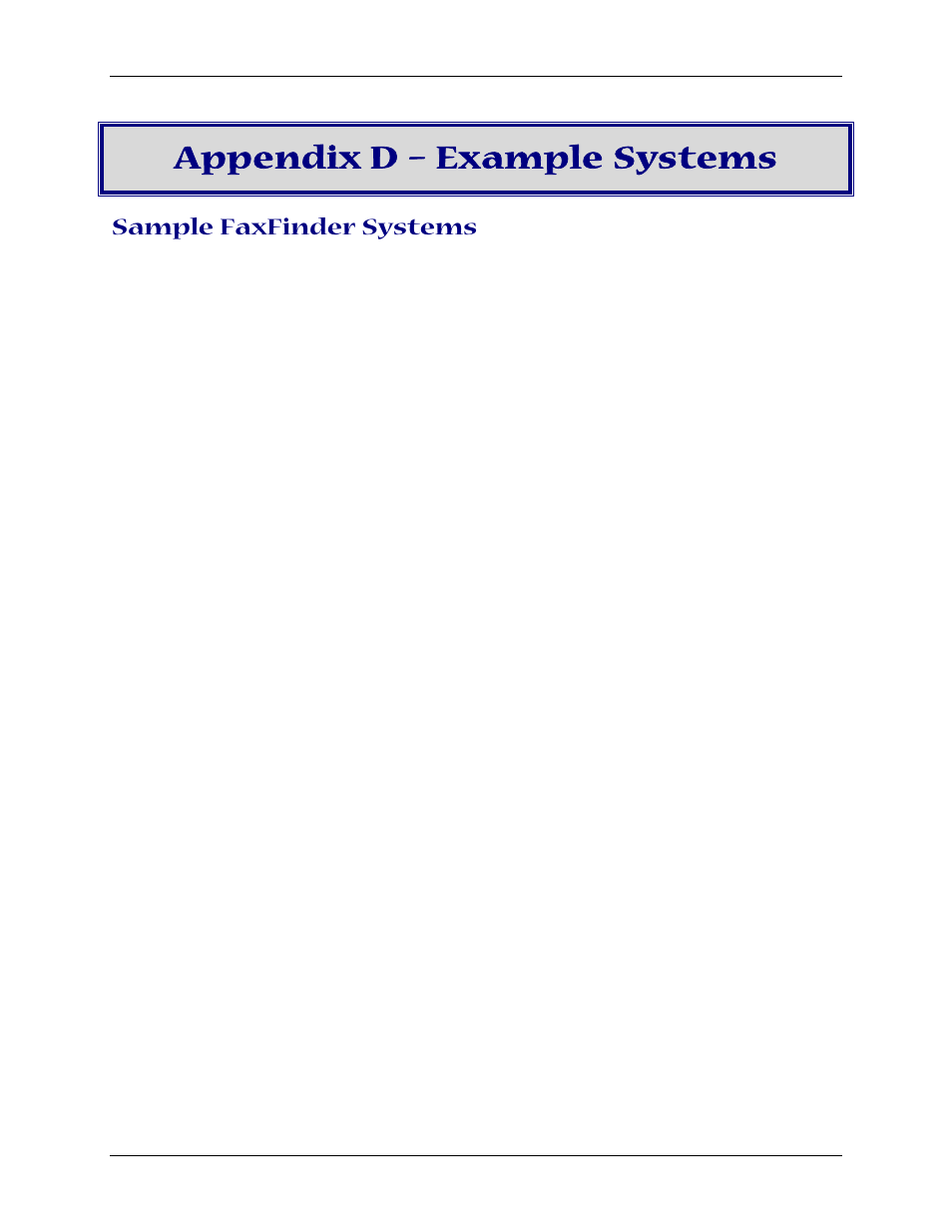 Appendix d – example systems, Sample faxfinder systems | Multi-Tech Systems Multi-Tech FaxFinder FF820 User Manual | Page 195 / 207