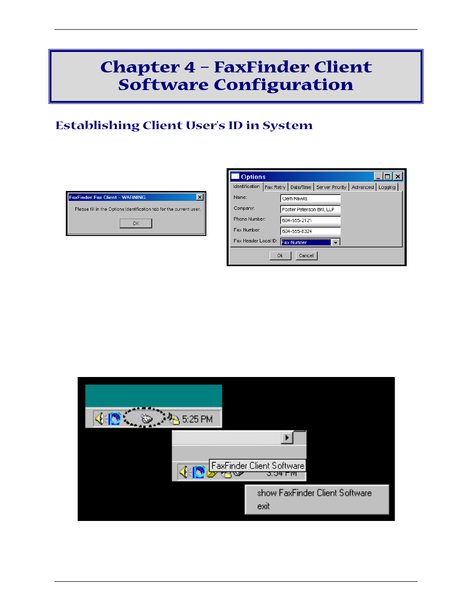 Establishing client user’s id in system | Multi-Tech Systems Multi-Tech FaxFinder FF820 User Manual | Page 62 / 207