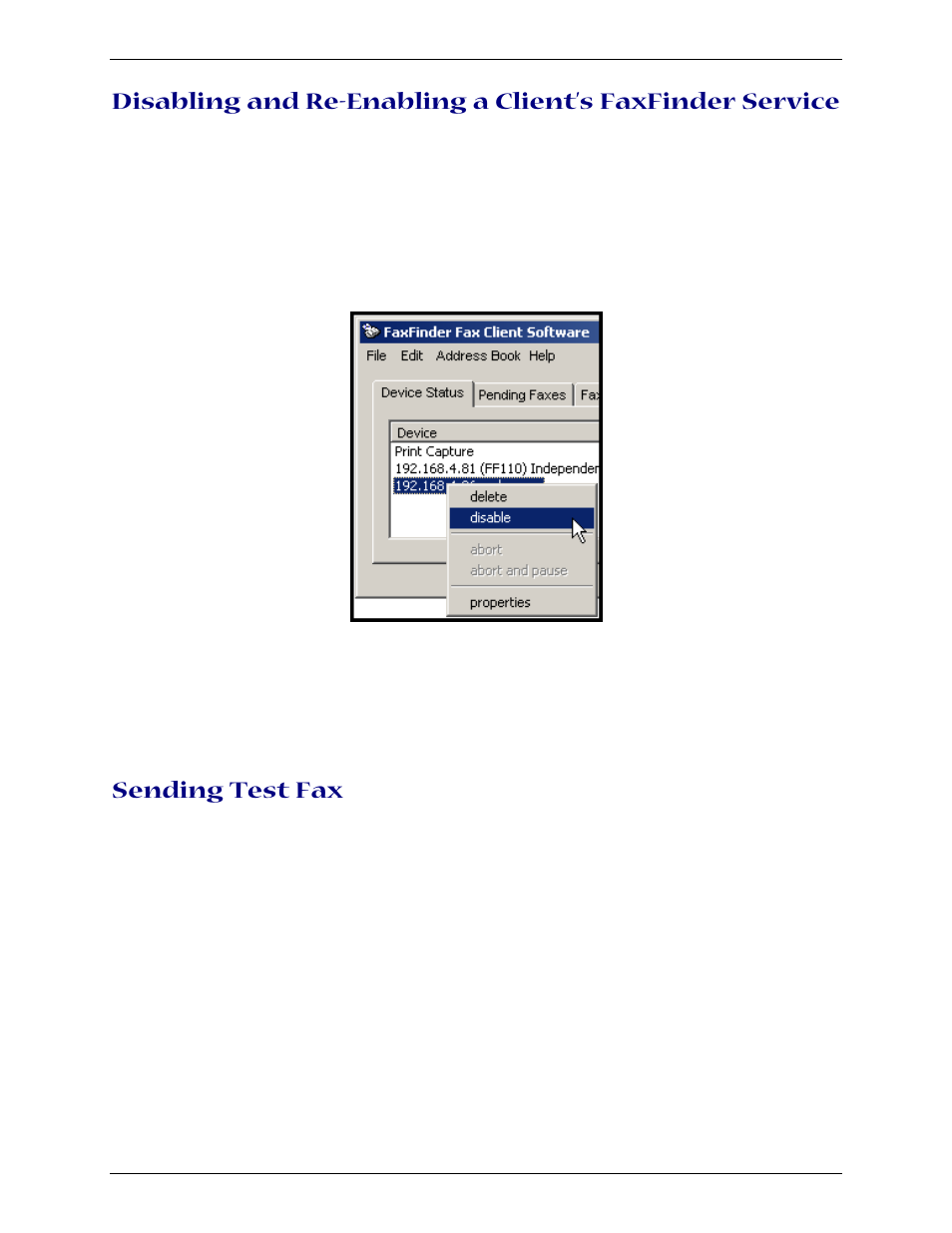 Sending test fax | Multi-Tech Systems Multi-Tech FaxFinder FF820 User Manual | Page 66 / 207