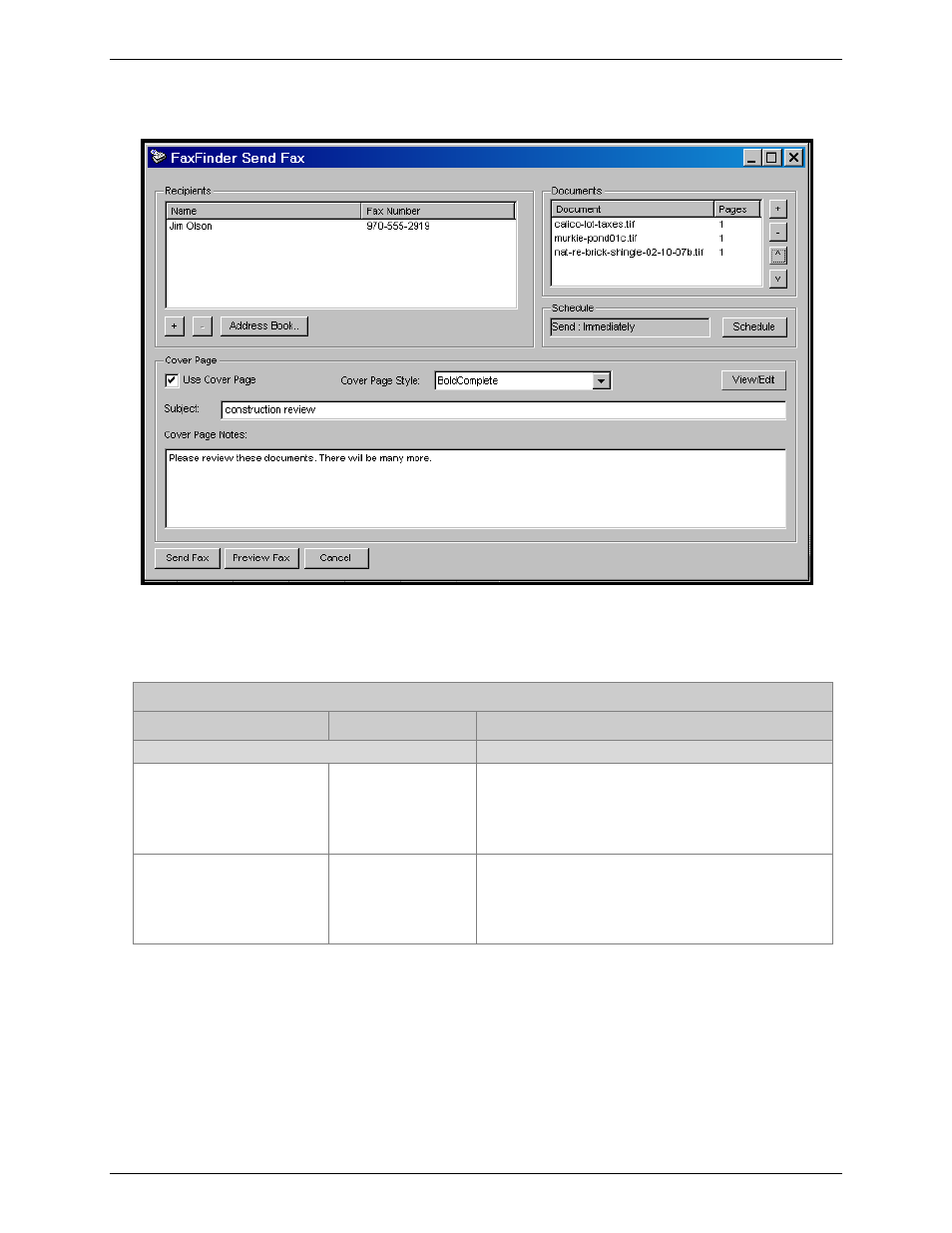 The faxfinder send fax screen | Multi-Tech Systems Multi-Tech FaxFinder FF820 User Manual | Page 68 / 207