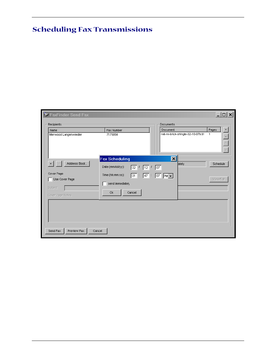 Scheduling fax transmissions | Multi-Tech Systems Multi-Tech FaxFinder FF820 User Manual | Page 86 / 207