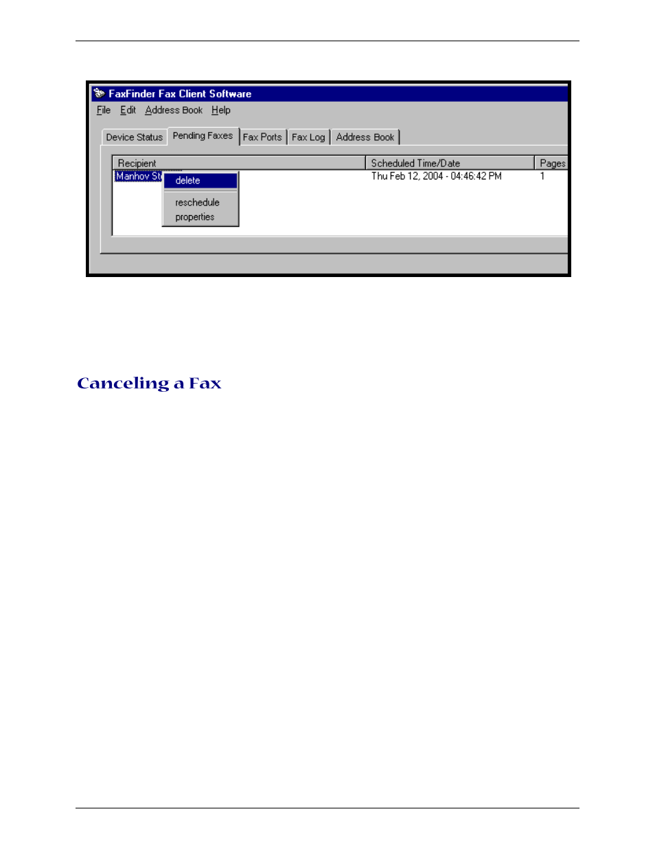 Canceling a fax | Multi-Tech Systems Multi-Tech FaxFinder FF820 User Manual | Page 91 / 207