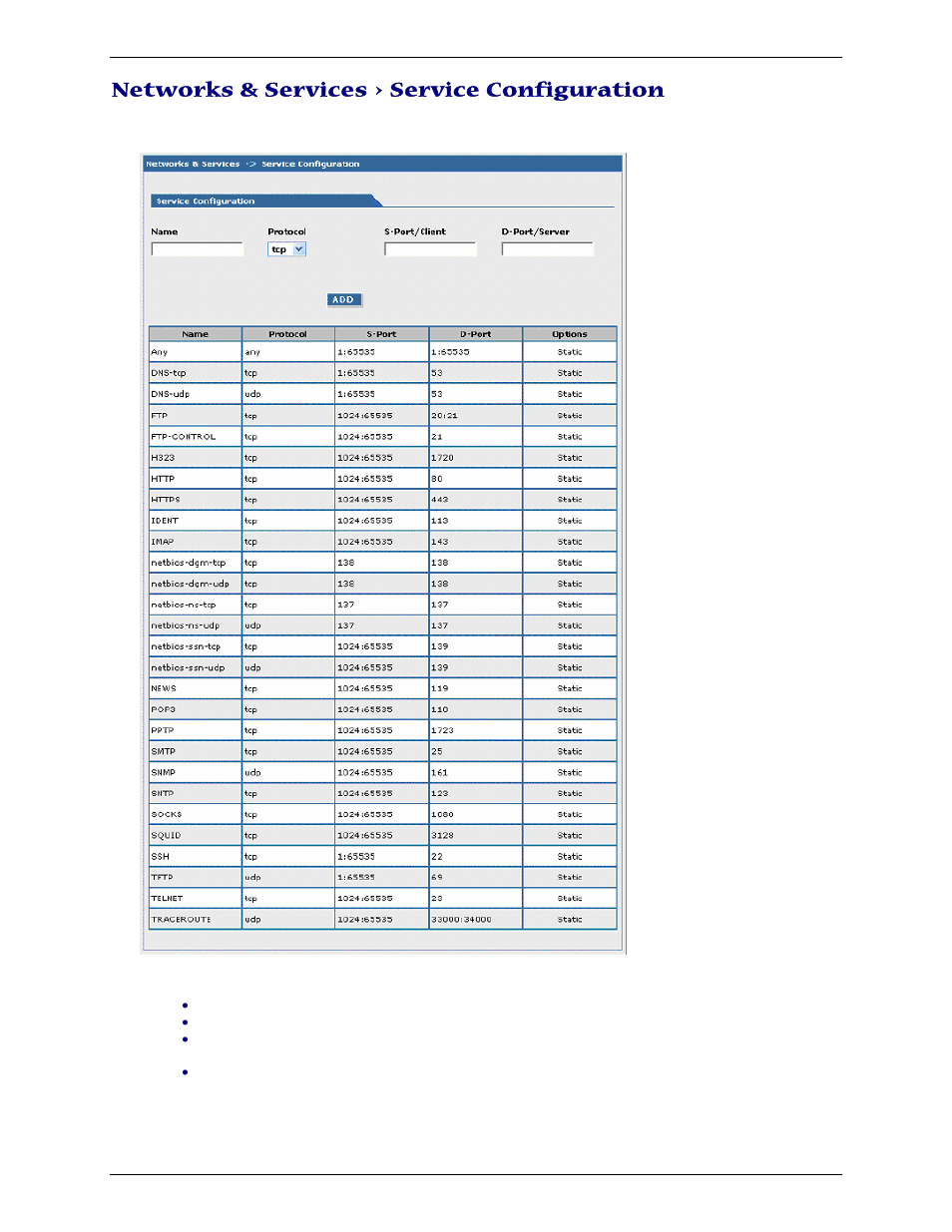 Networks & services > service configuration | Multi-Tech Systems Multimodem RJ-9 User Manual | Page 38 / 62