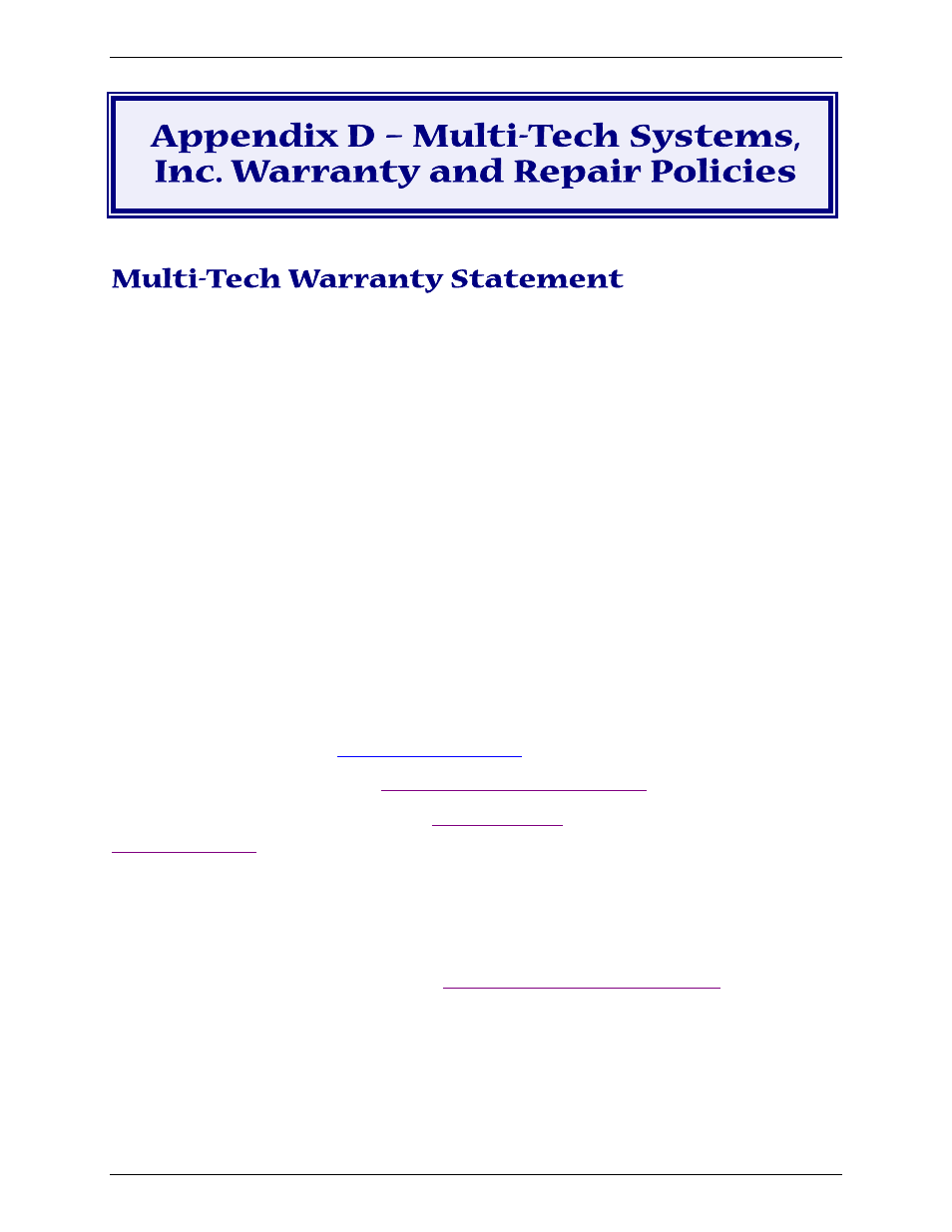 Multi-tech warranty statement | Multi-Tech Systems Multimodem RJ-9 User Manual | Page 58 / 62