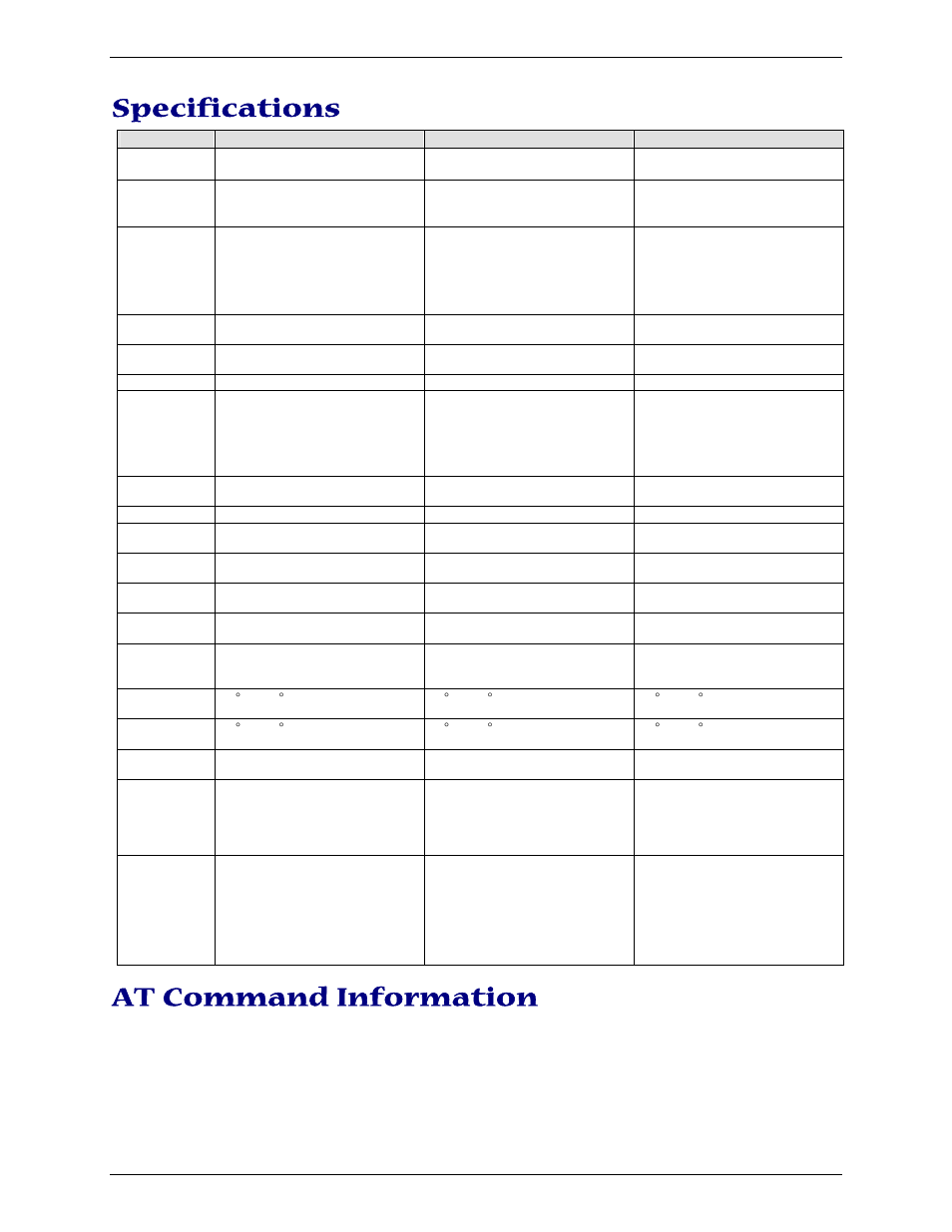 Specifications, At command information | Multi-Tech Systems Multimodem RJ-9 User Manual | Page 8 / 62