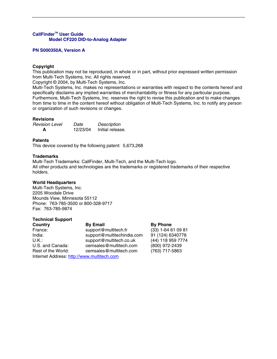 Multi-Tech Systems CF220 User Manual | Page 2 / 84