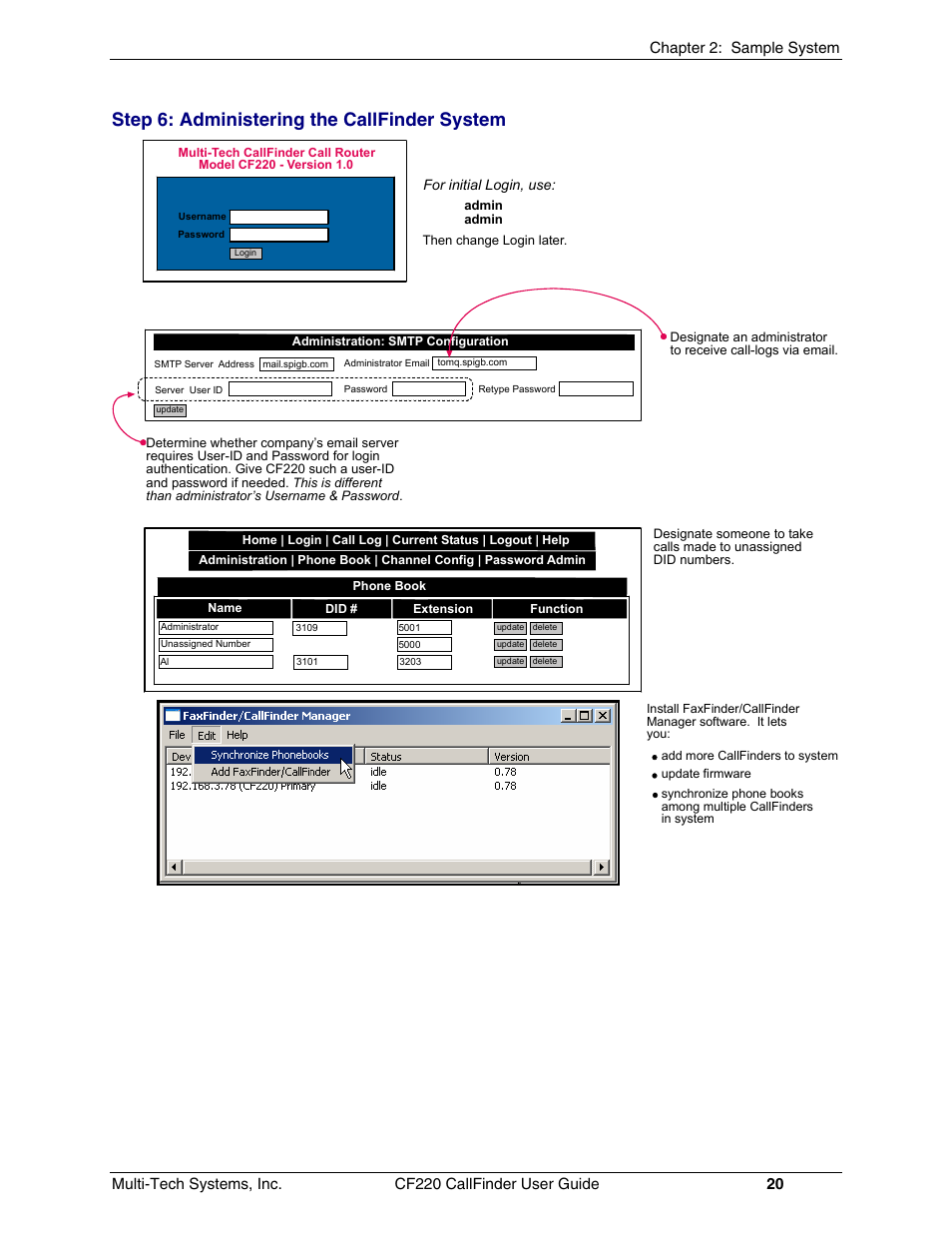 Step 6: administering the callfinder system | Multi-Tech Systems CF220 User Manual | Page 20 / 84