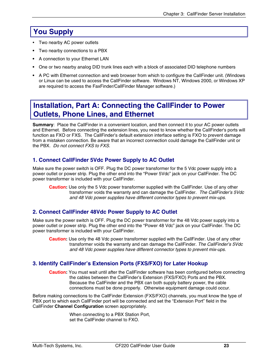 You supply | Multi-Tech Systems CF220 User Manual | Page 23 / 84