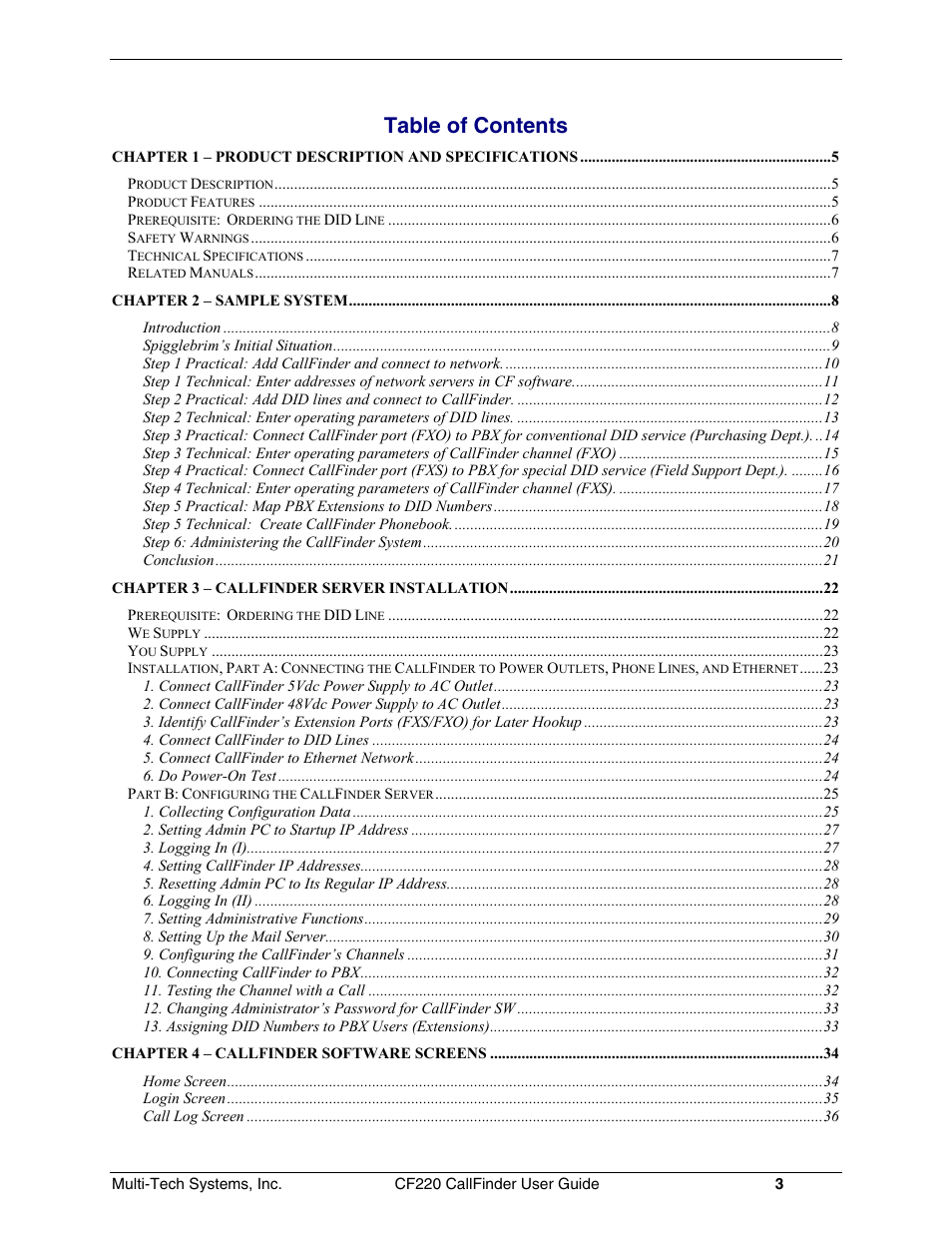 Multi-Tech Systems CF220 User Manual | Page 3 / 84