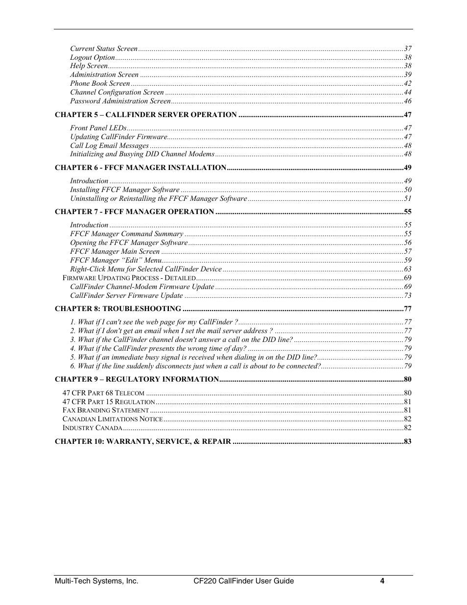 Multi-Tech Systems CF220 User Manual | Page 4 / 84