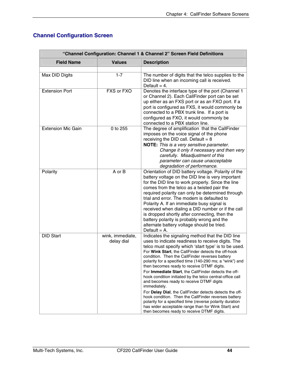Multi-Tech Systems CF220 User Manual | Page 44 / 84