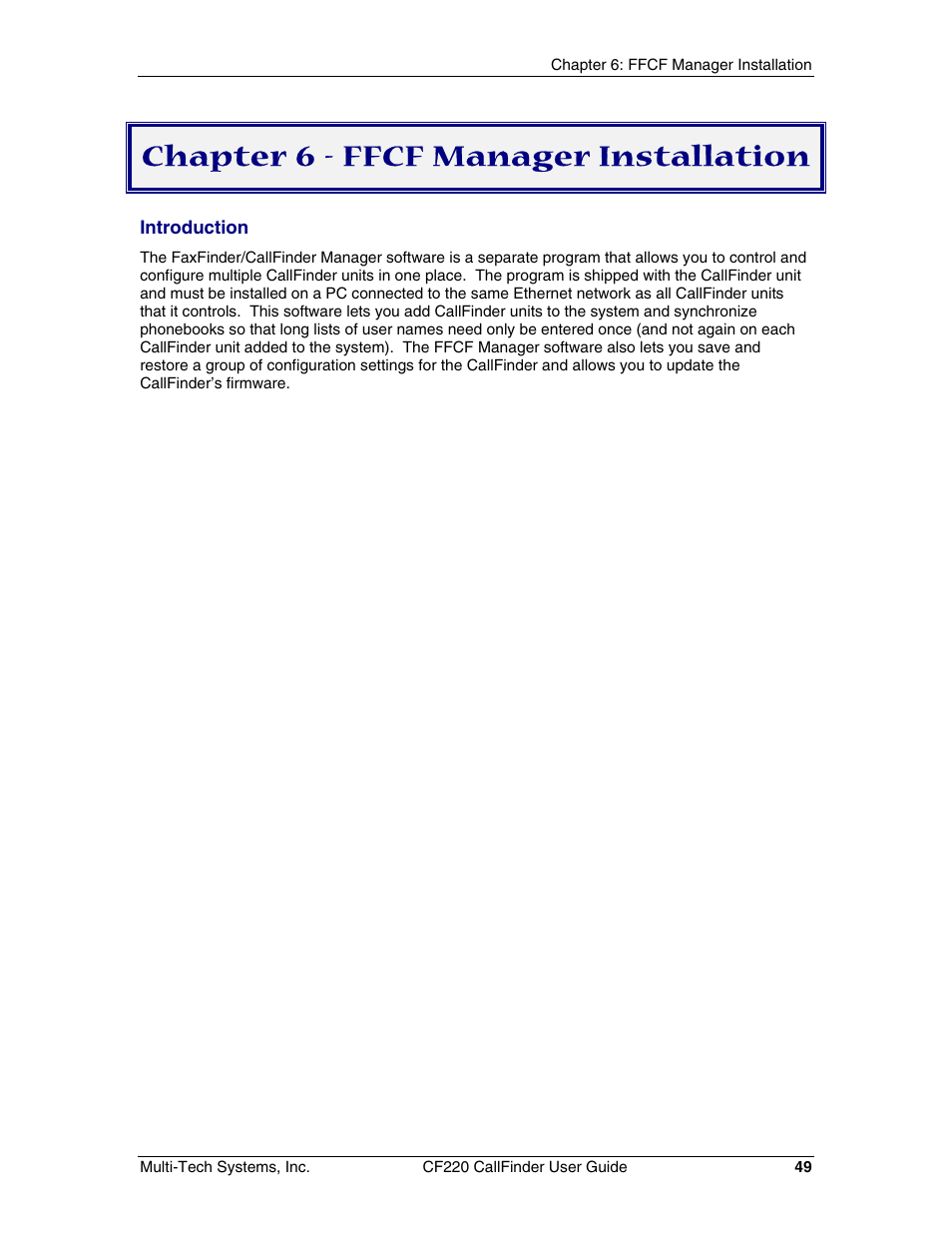 Chapter 6 - ffcf manager installation | Multi-Tech Systems CF220 User Manual | Page 49 / 84