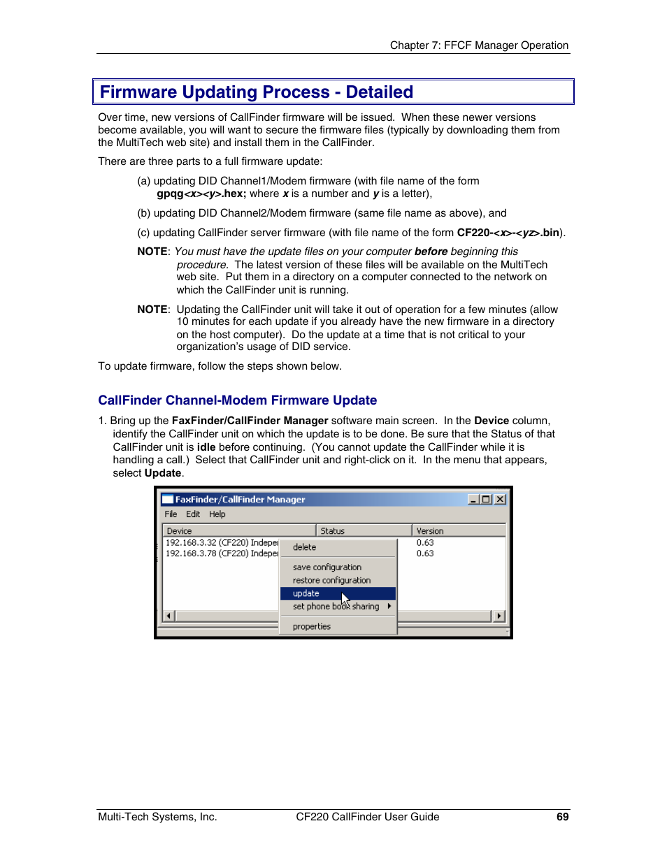 Firmware updating process - detailed | Multi-Tech Systems CF220 User Manual | Page 69 / 84