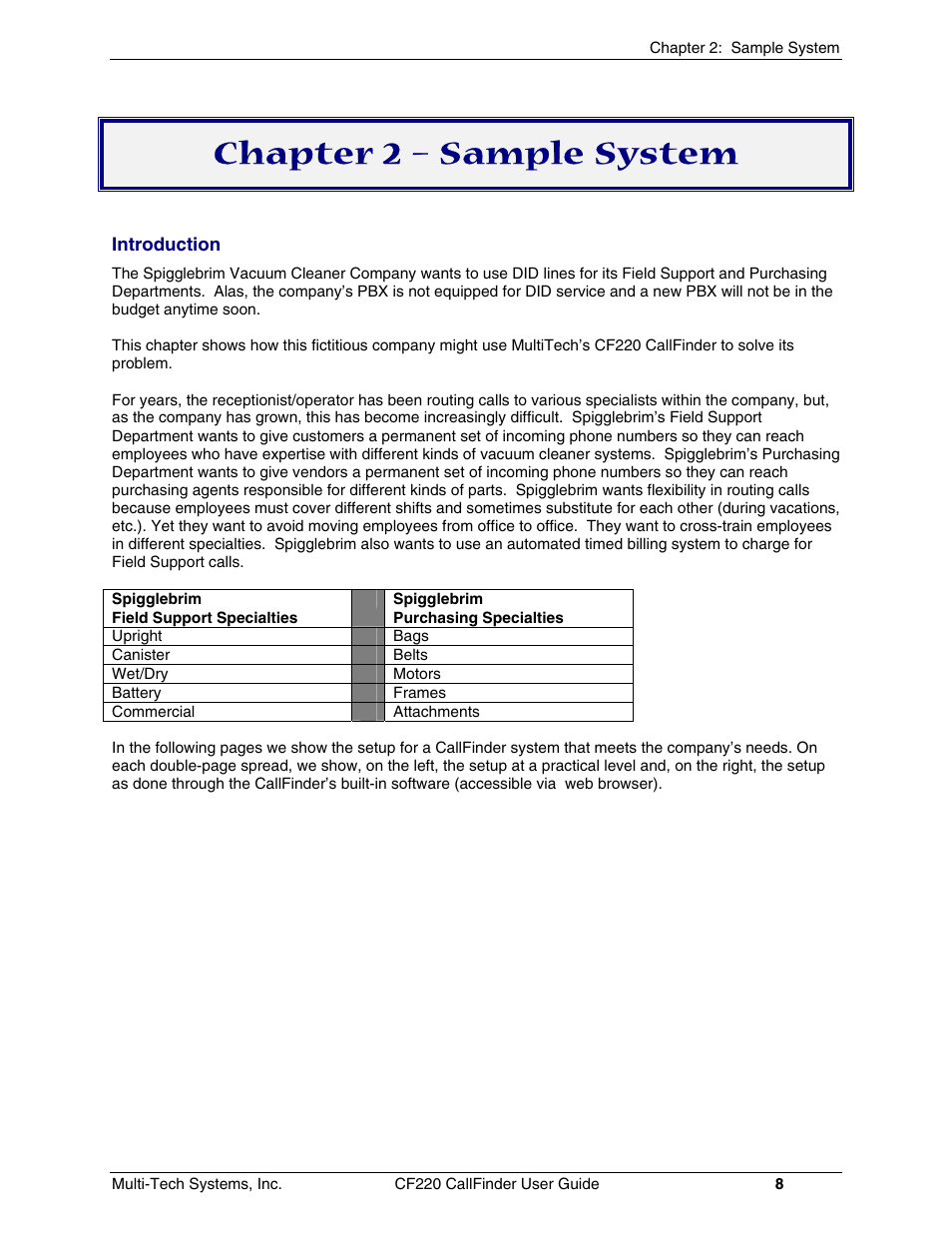 Chapter 2 – sample system | Multi-Tech Systems CF220 User Manual | Page 8 / 84