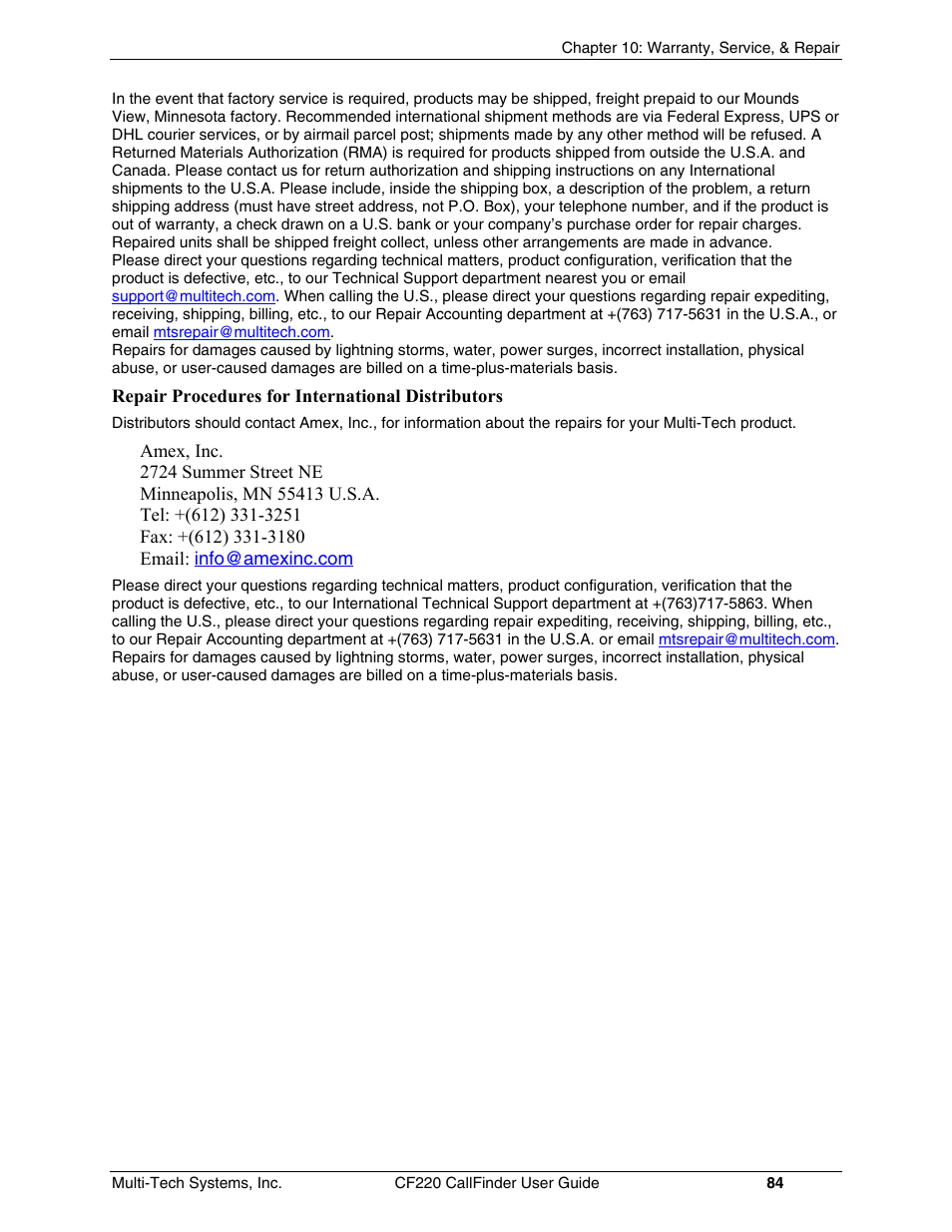 Multi-Tech Systems CF220 User Manual | Page 84 / 84