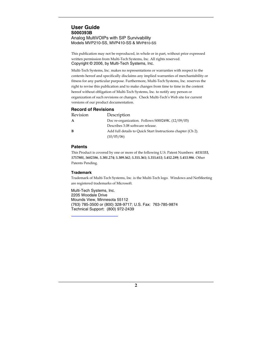 User guide | Multi-Tech Systems MVP210-SS User Manual | Page 2 / 415
