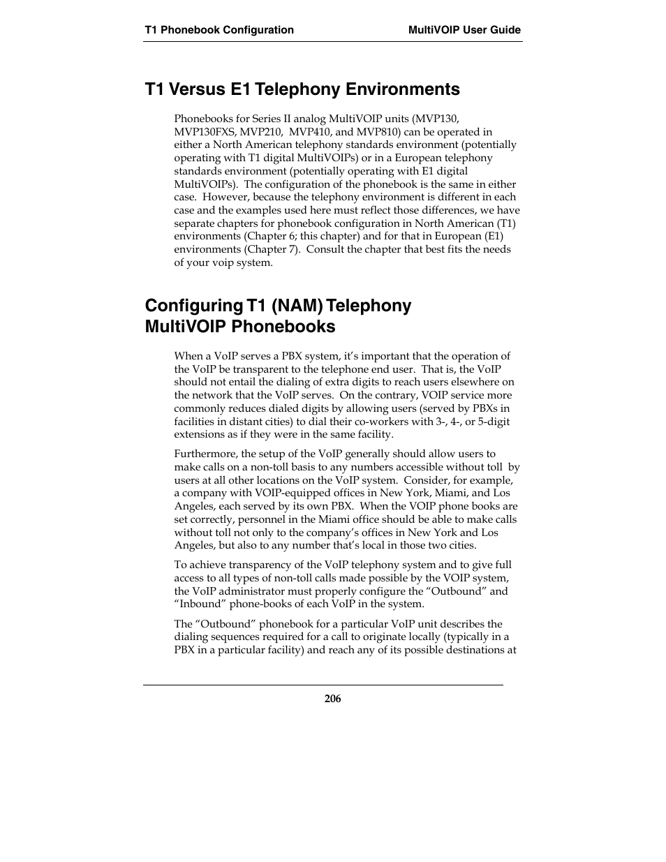 T1 versus e1 telephony environments | Multi-Tech Systems MVP210-SS User Manual | Page 206 / 415