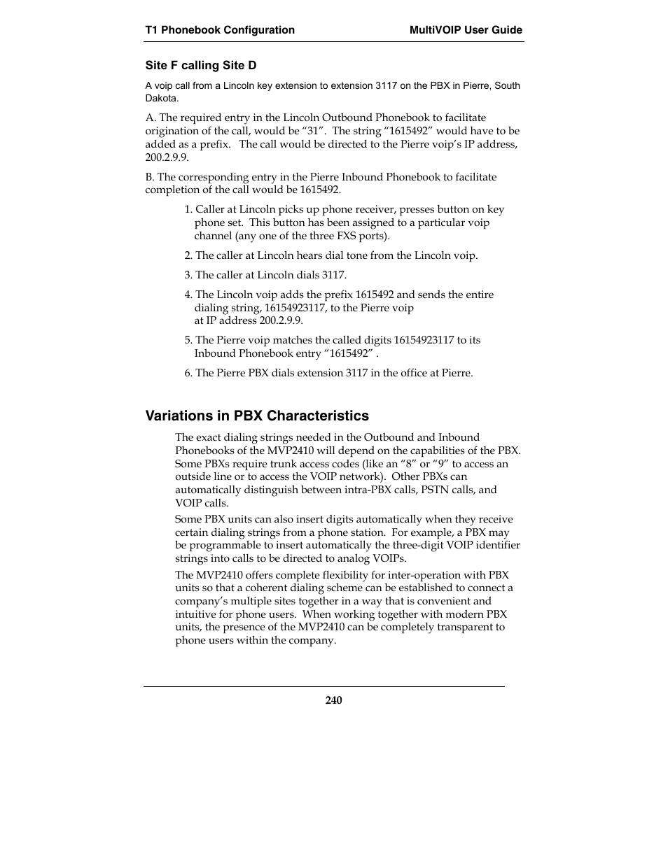 Variations in pbx characteristics | Multi-Tech Systems MVP210-SS User Manual | Page 240 / 415