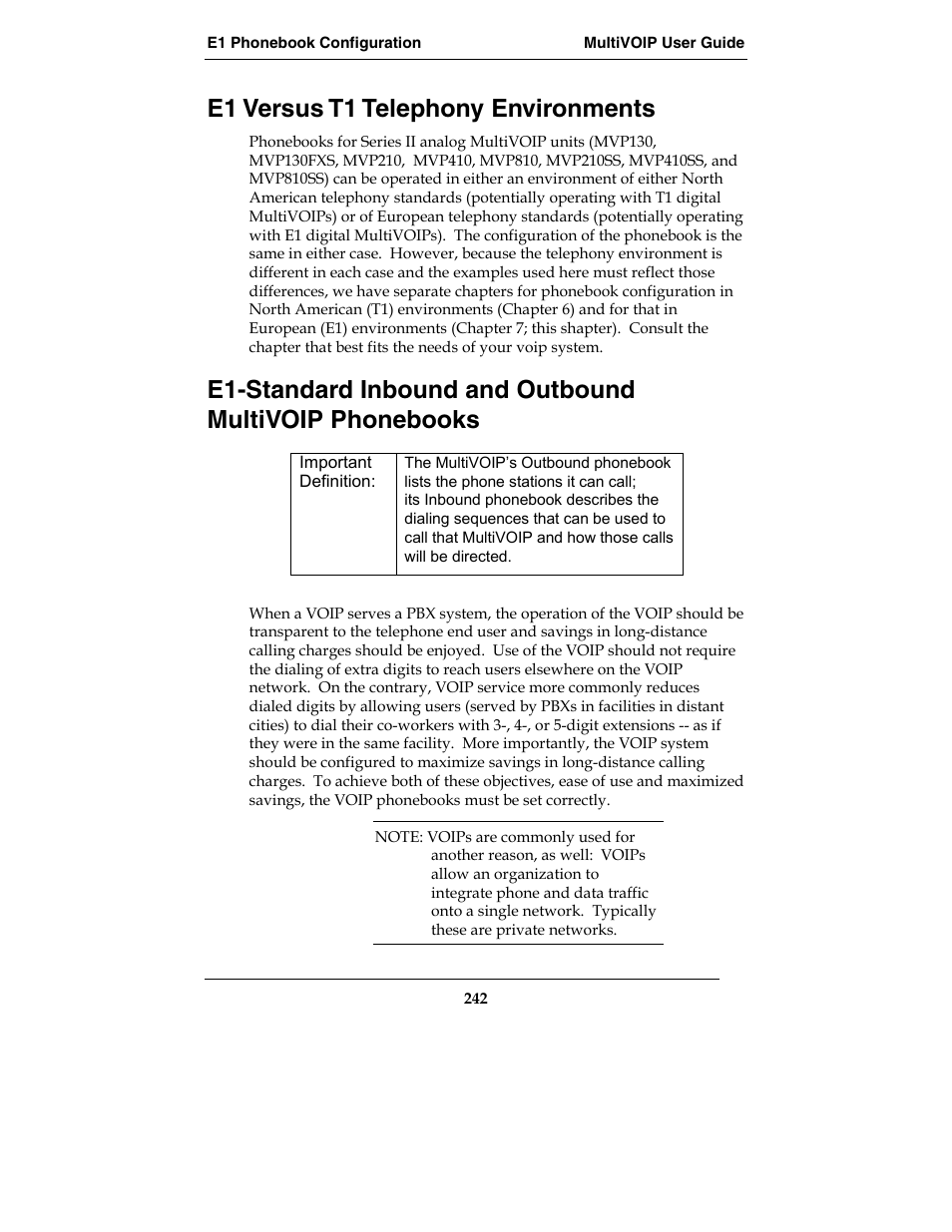 E1 versus t1 telephony environments | Multi-Tech Systems MVP210-SS User Manual | Page 242 / 415
