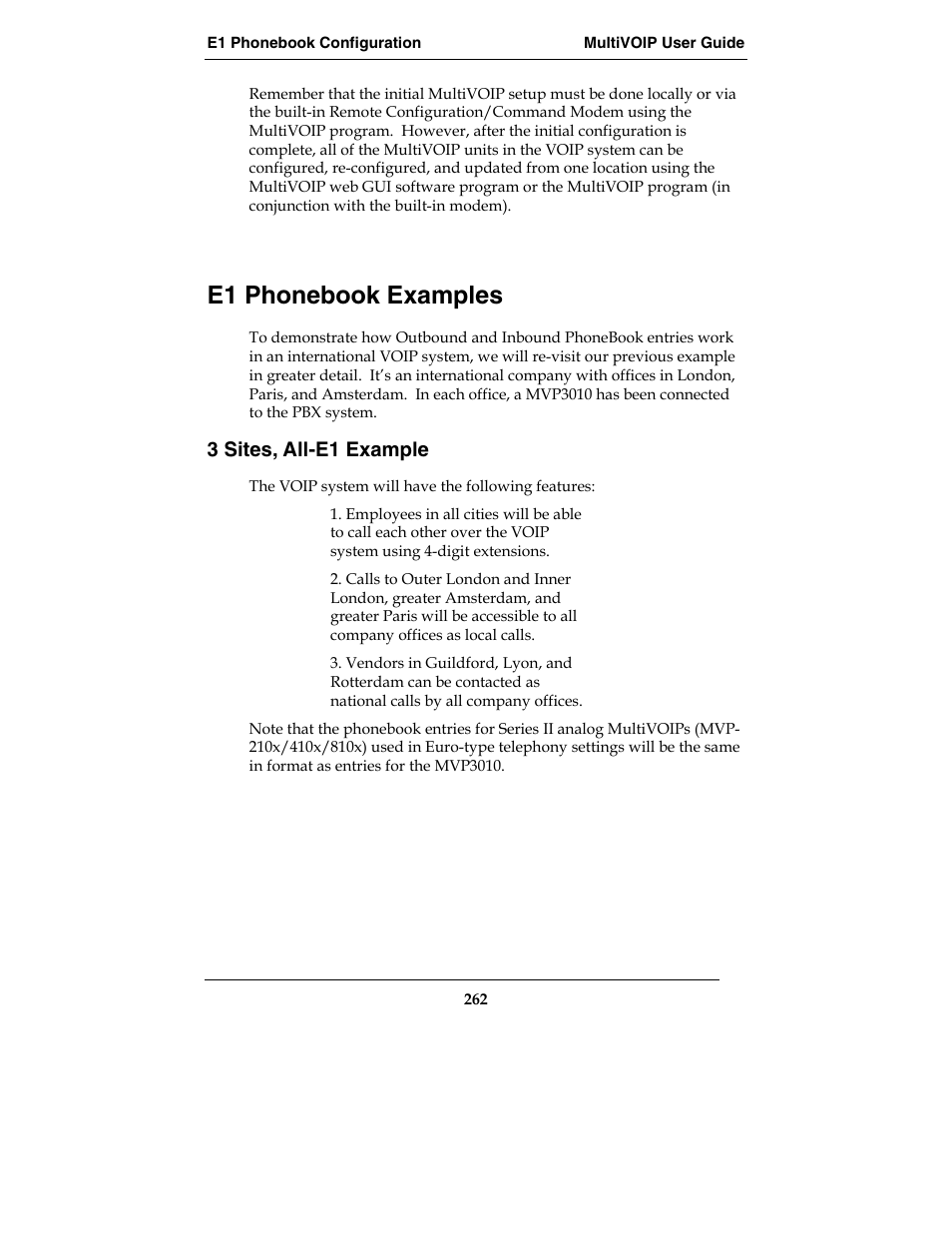 E1 phonebook examples, 3 sites, all-e1 example | Multi-Tech Systems MVP210-SS User Manual | Page 262 / 415