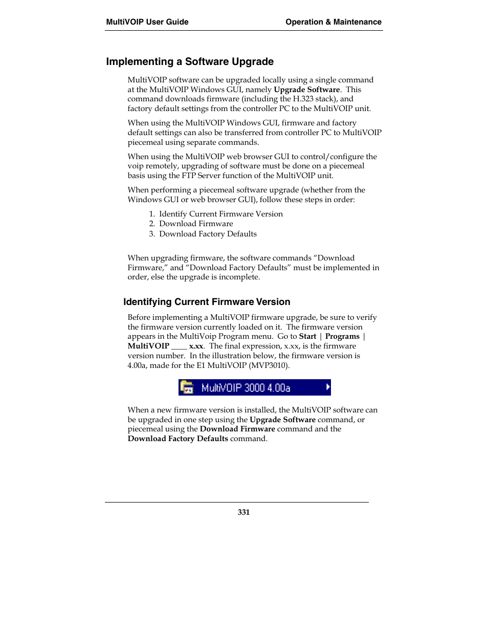 Implementing a software upgrade | Multi-Tech Systems MVP210-SS User Manual | Page 331 / 415